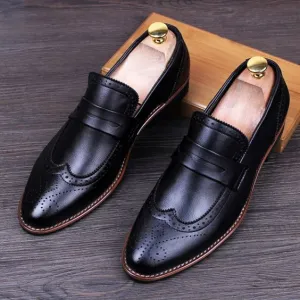 Handmade Men's Black Leather Penny Loafers