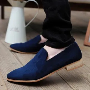 Handmade Men's Blue Suede Leather Moccasin Loafers