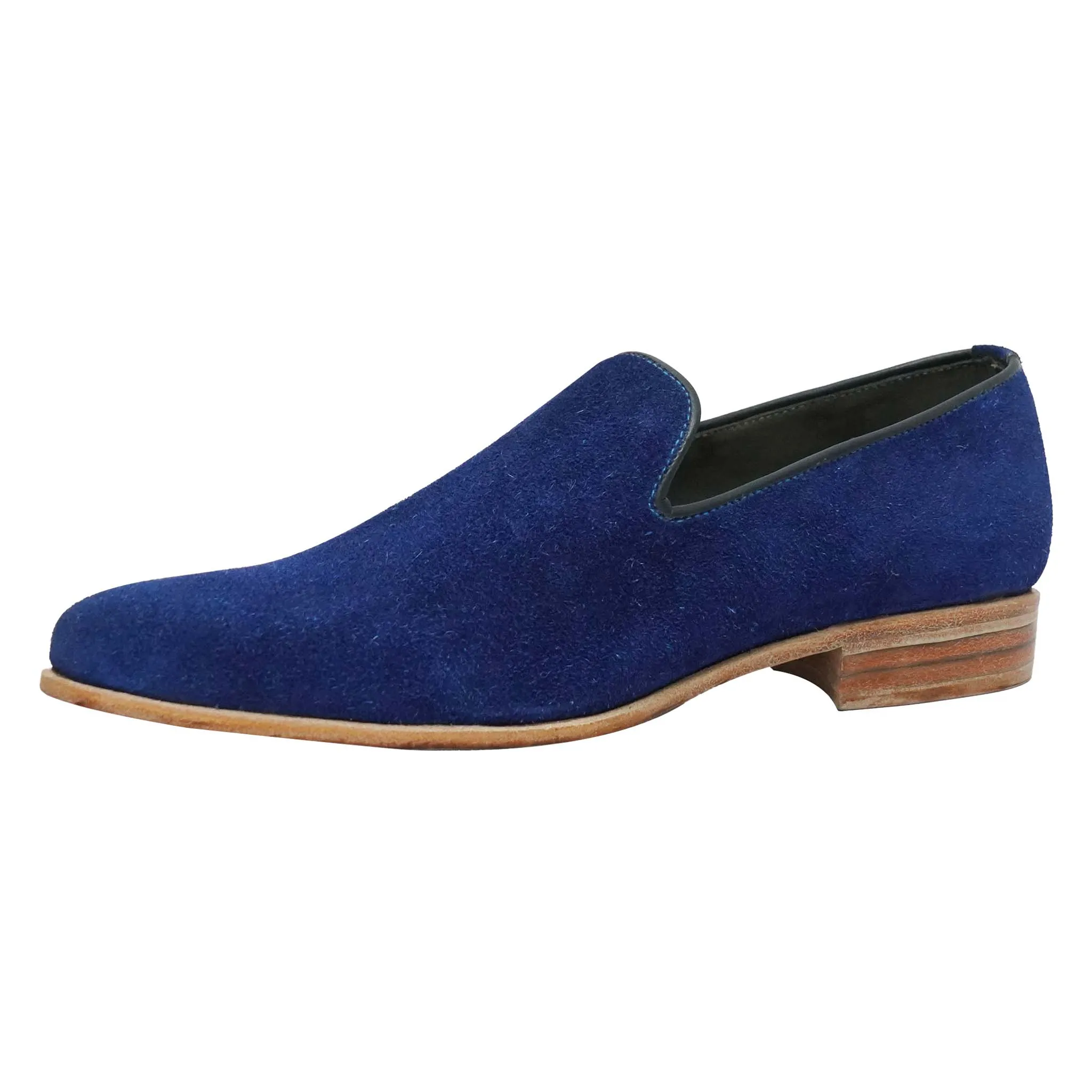 Handmade Men's Blue Suede Leather Moccasin Loafers