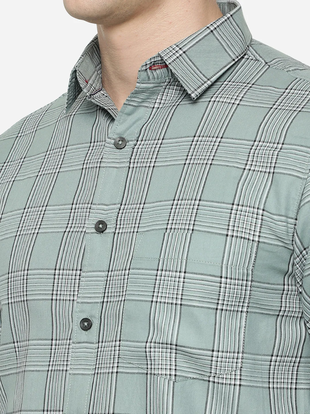 Iceburg Green Checked Slim Fit Semi Casual Shirt | Greenfibre