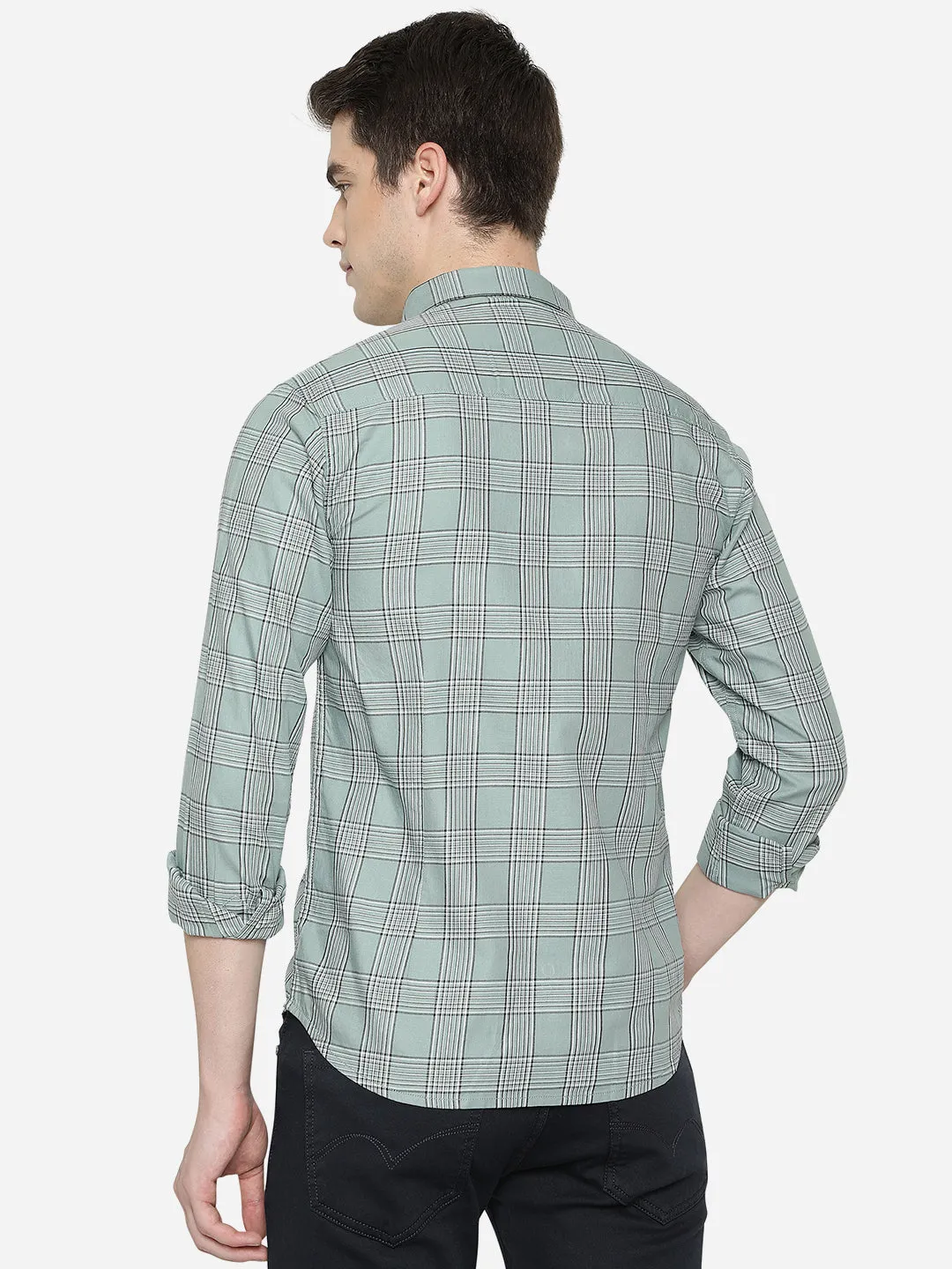 Iceburg Green Checked Slim Fit Semi Casual Shirt | Greenfibre