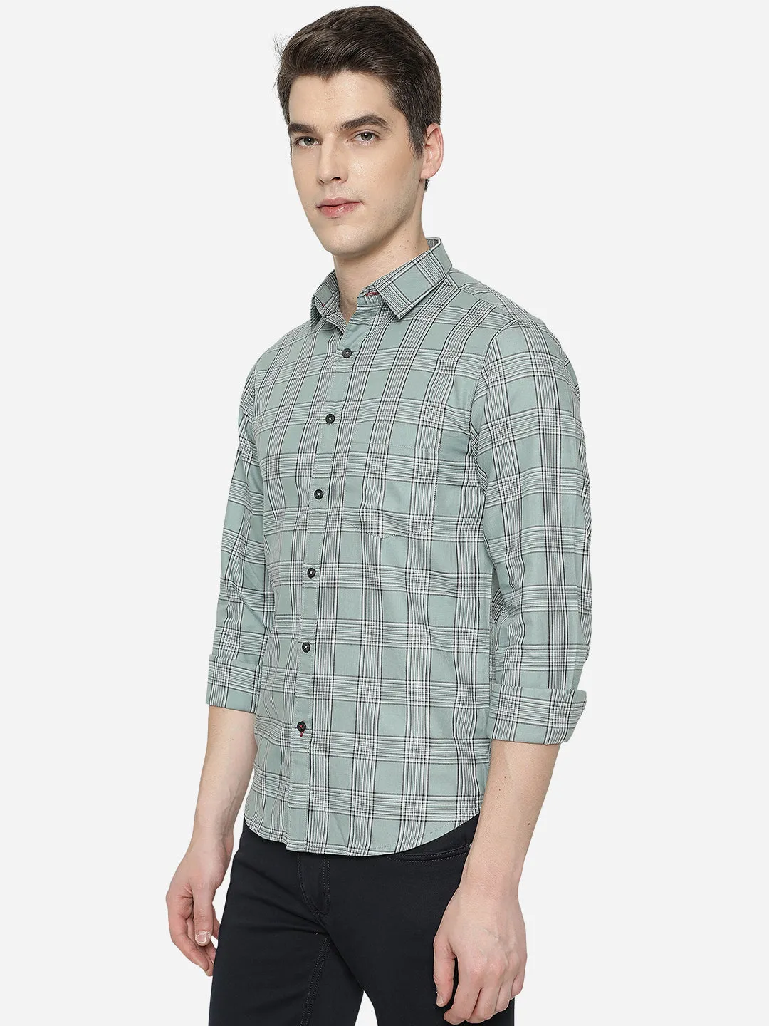 Iceburg Green Checked Slim Fit Semi Casual Shirt | Greenfibre