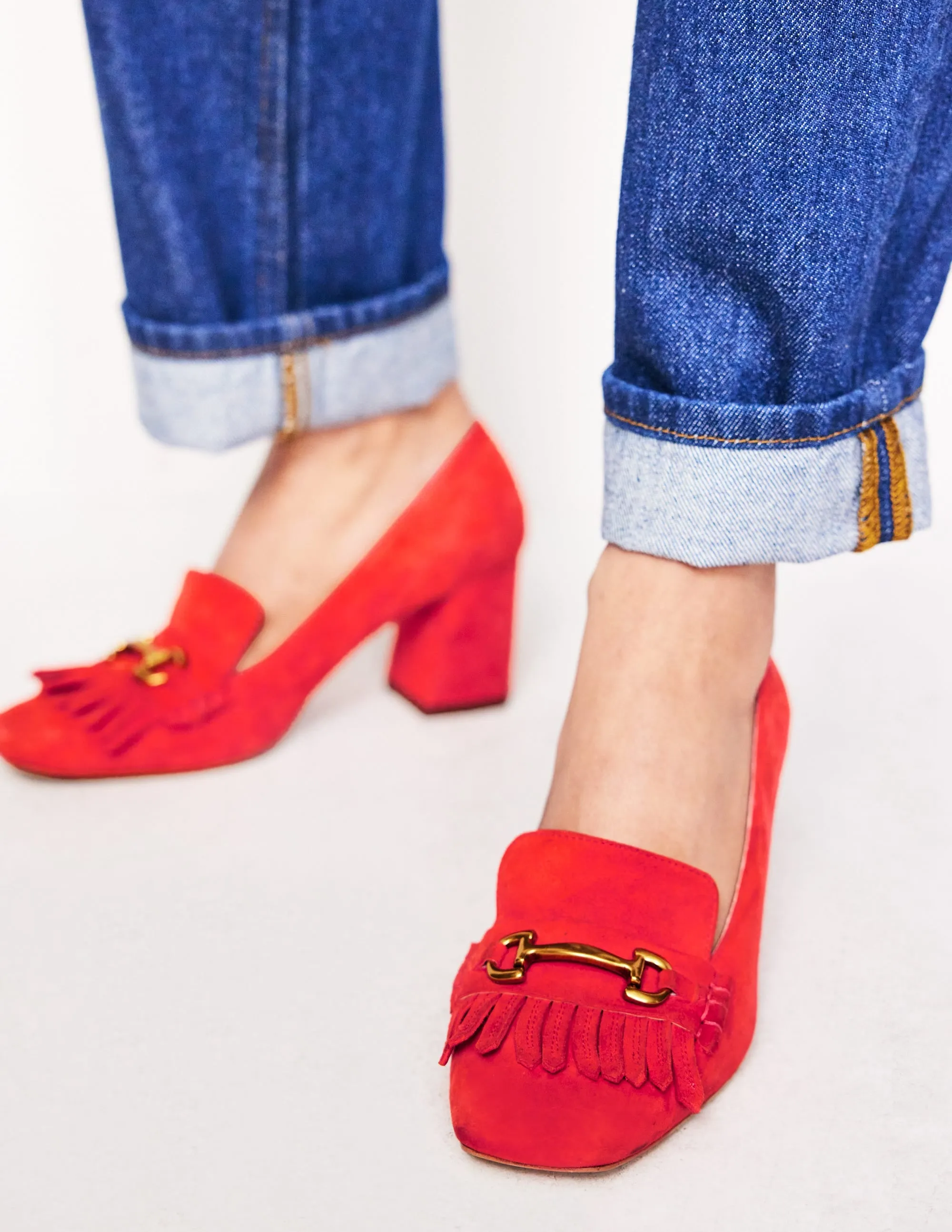 Iris Ghillie Heeled Loafers-Red Suede