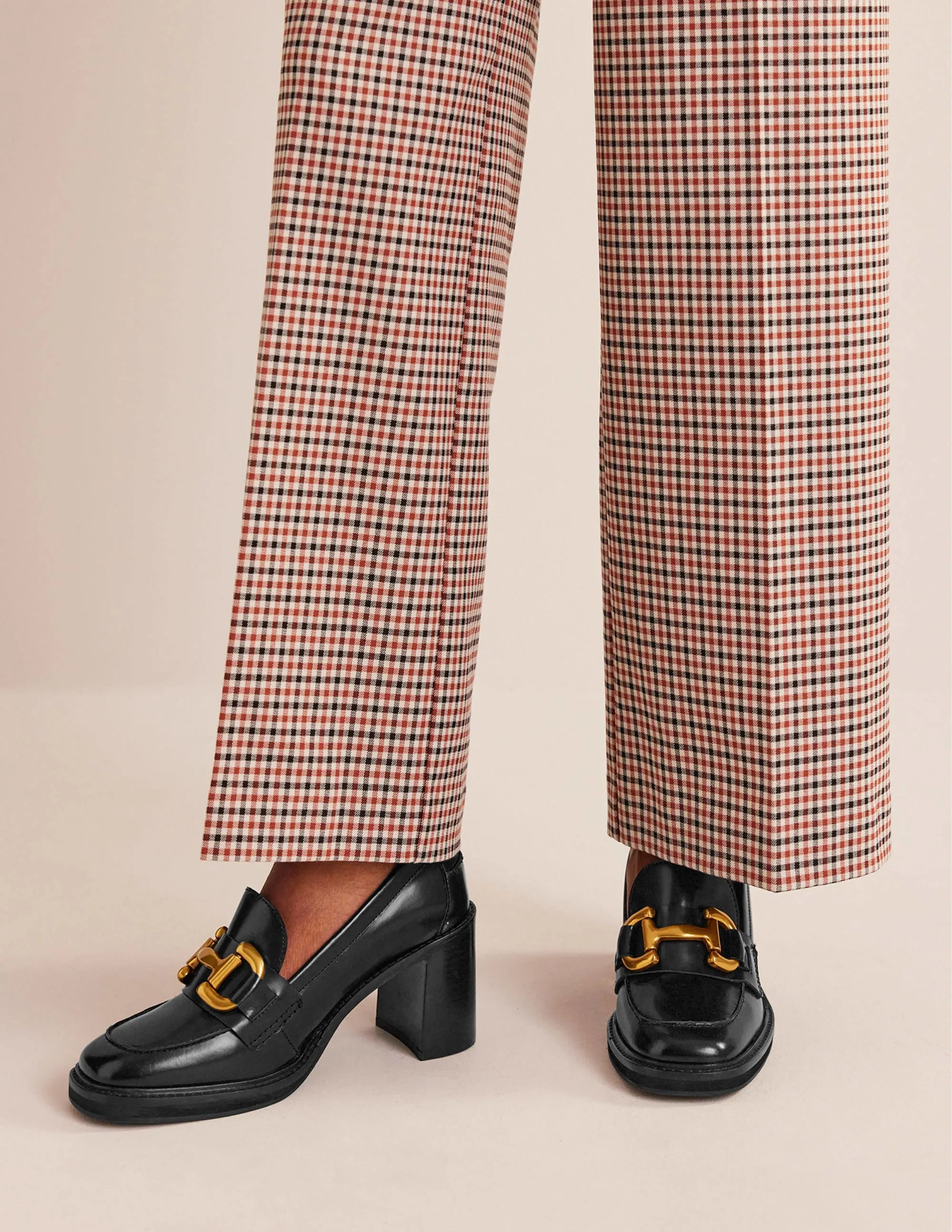 Iris Snaffle Heeled Loafers-Black Calf Leather