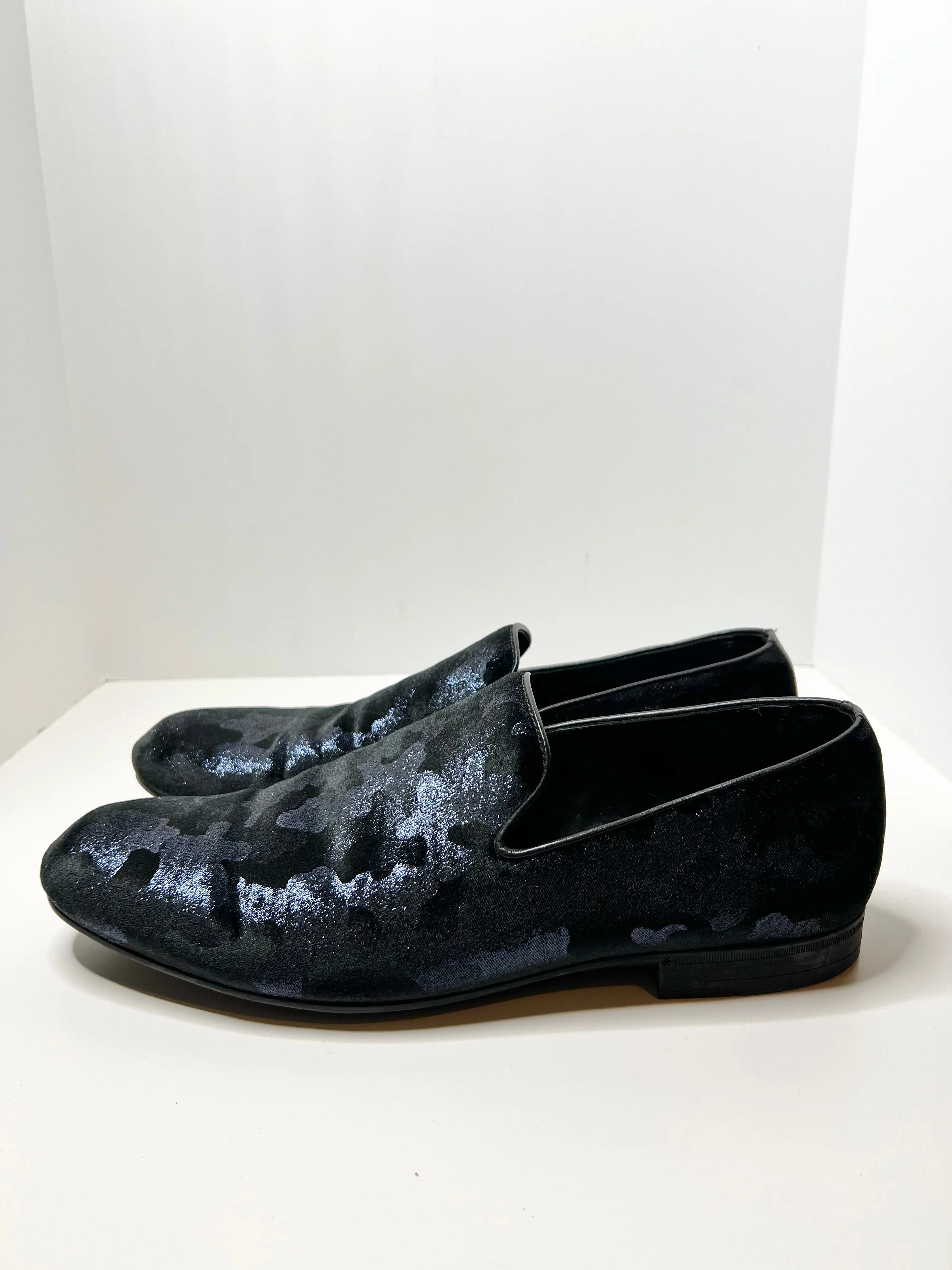 Jimmy Choo Men's Sloane Blue Camouflage Glitter Velvet Loafers (EU46/US12)