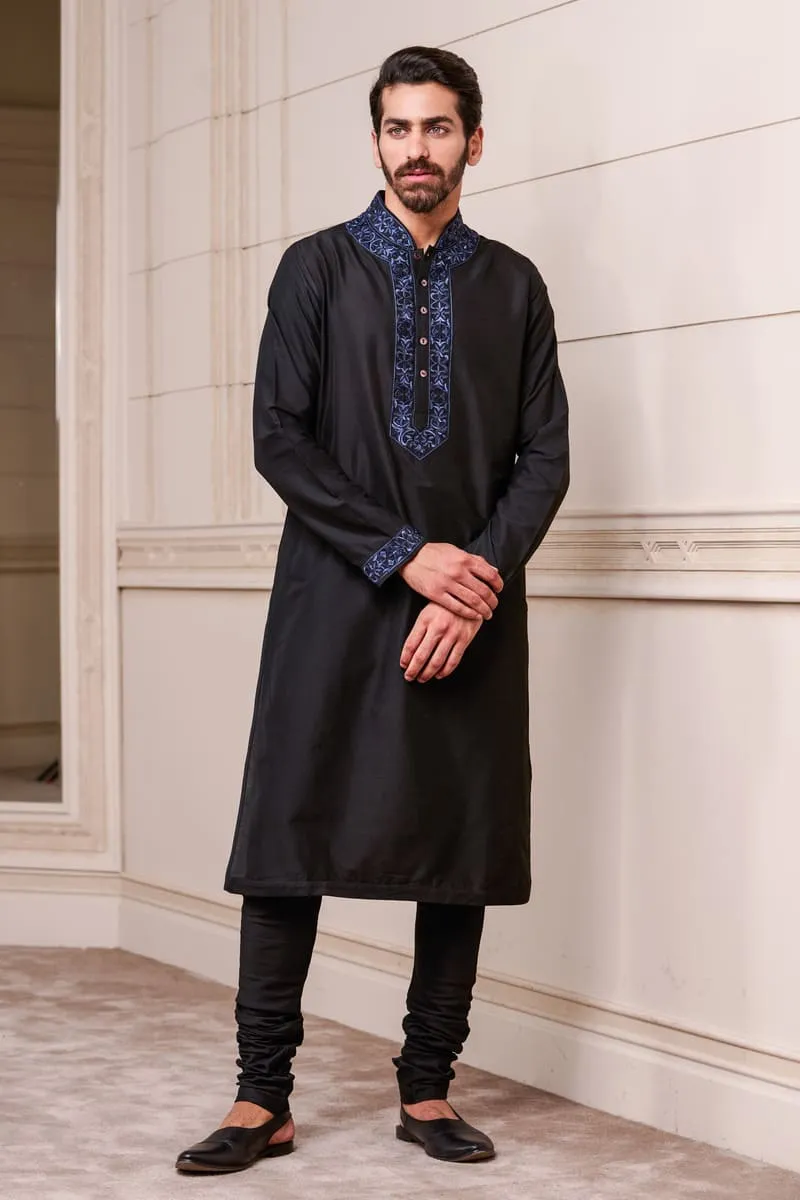 Kurta Set with Embroidered Collar and Placket