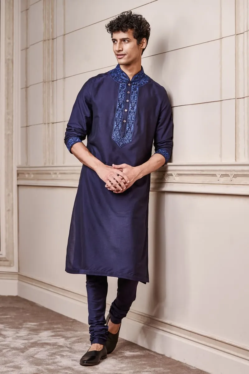 Kurta Set with Embroidered Collar and Placket