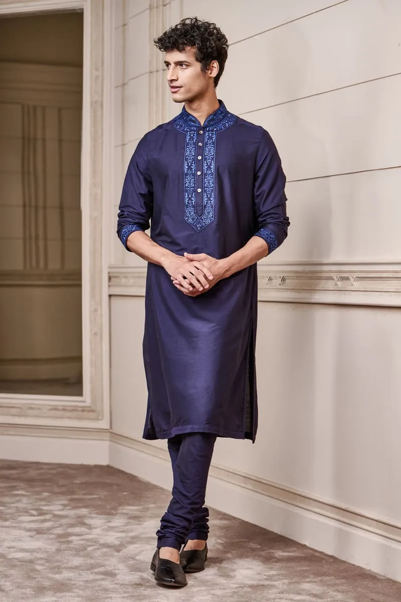 Kurta Set with Embroidered Collar and Placket