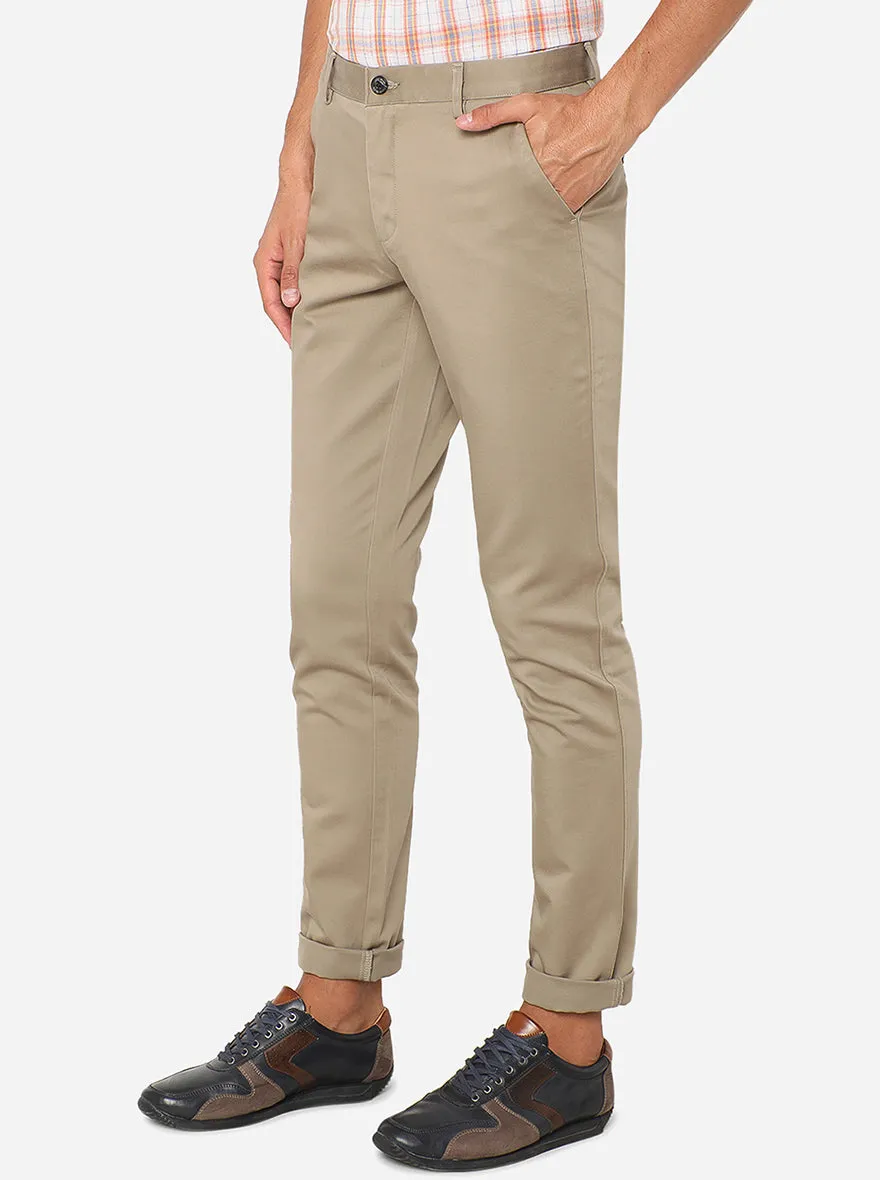 Light Brown Solid Uno Fit Casual Trouser | JadeBlue