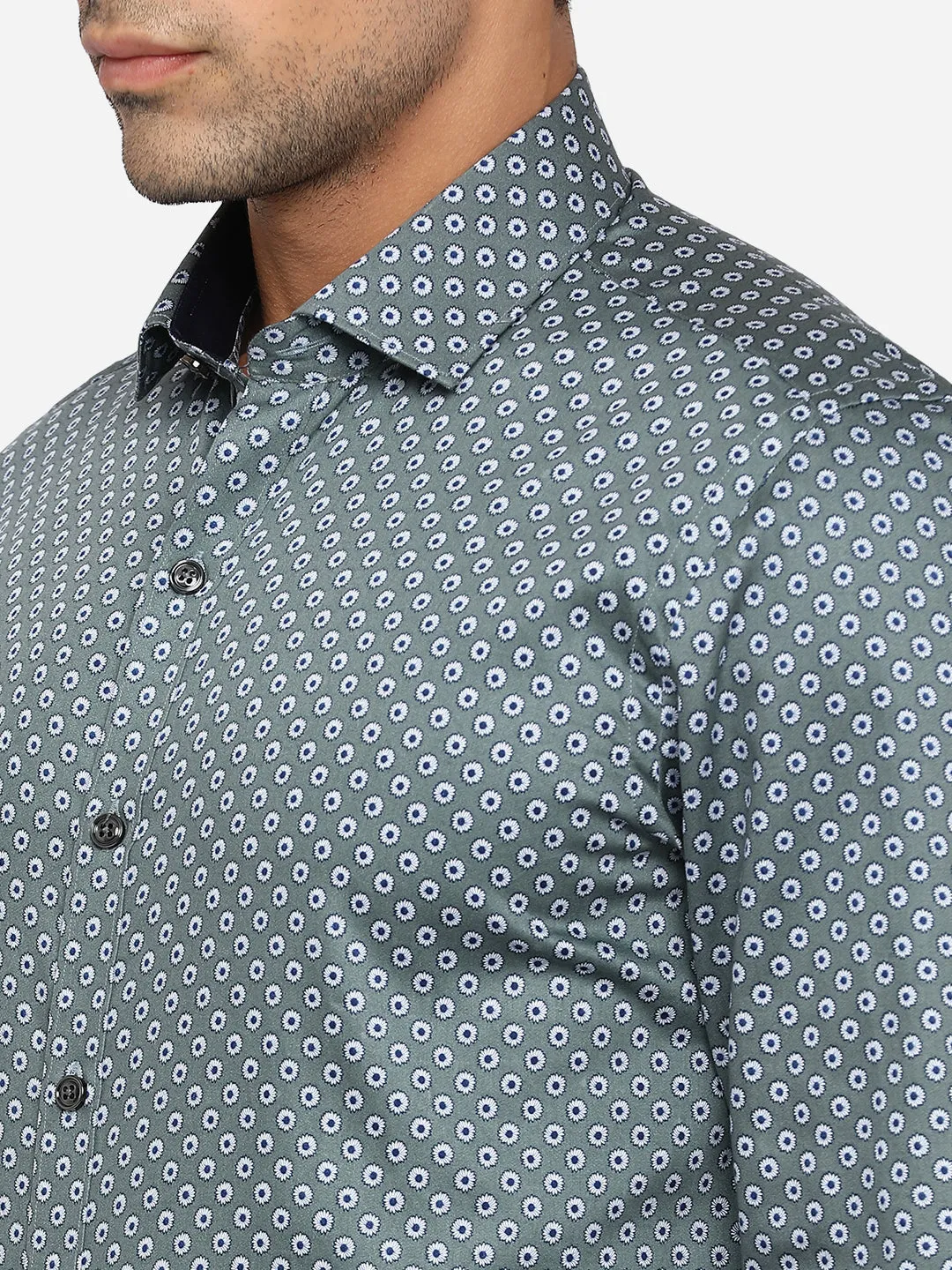 Light Green Printed Slim Fit Party Wear Shirt | JB Studio