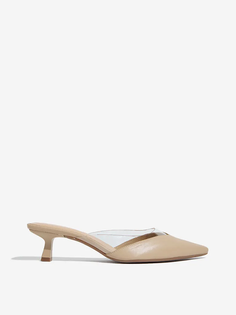 LUNA BLU Beige Vinyl Strap Mule Shoes