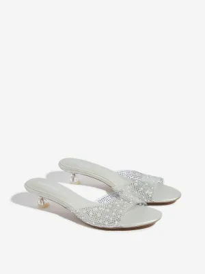 LUNA BLU Silver Embellished Vinyl Strap Heel Sandals