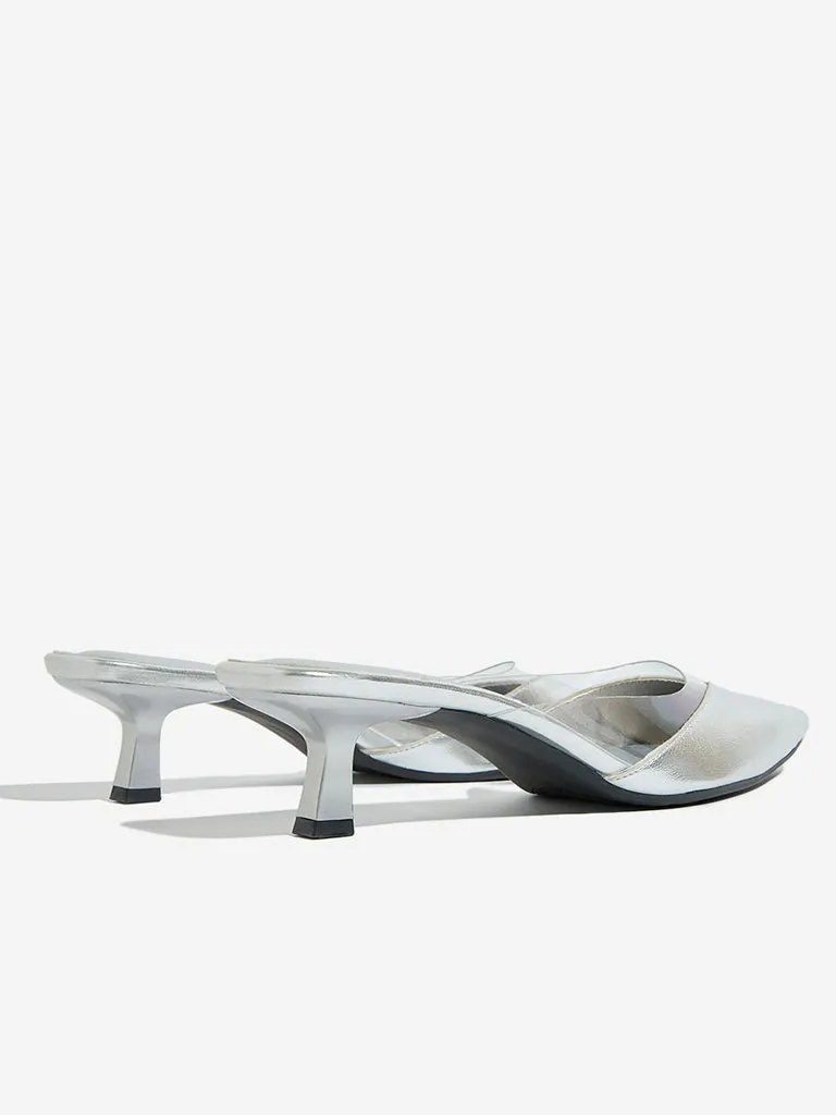 LUNA BLU Silver Vinyl Strap Mule Shoes