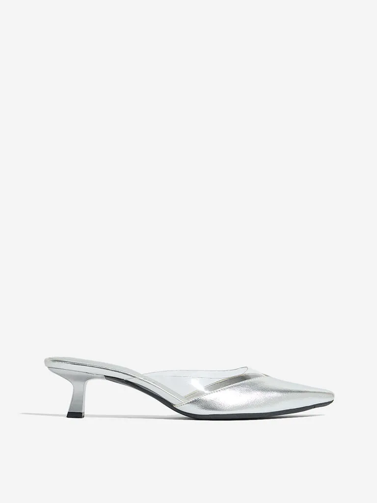 LUNA BLU Silver Vinyl Strap Mule Shoes