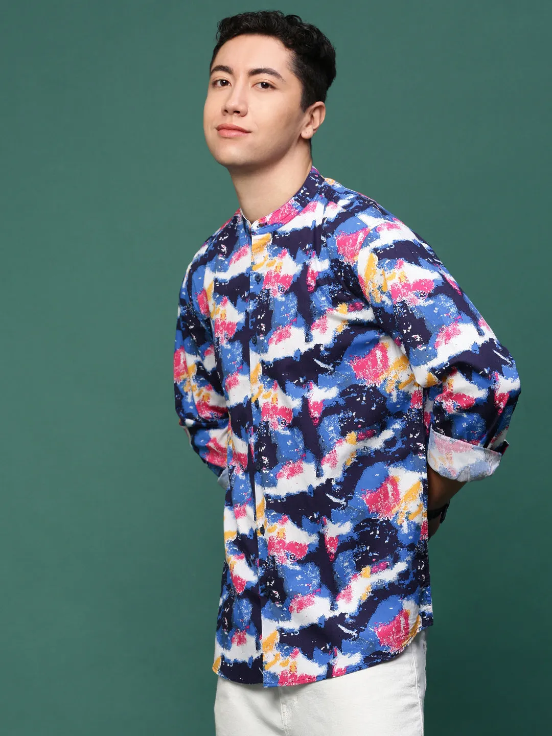 Men Blue Abstract Slim Fit Shirt