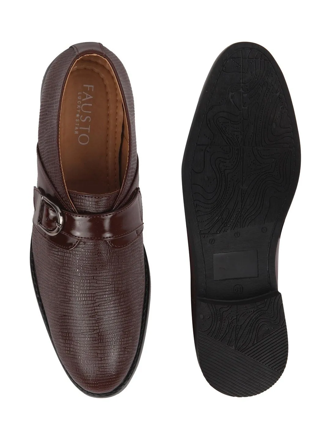 Men Brown Monk Single Strap Party Wear Shoes