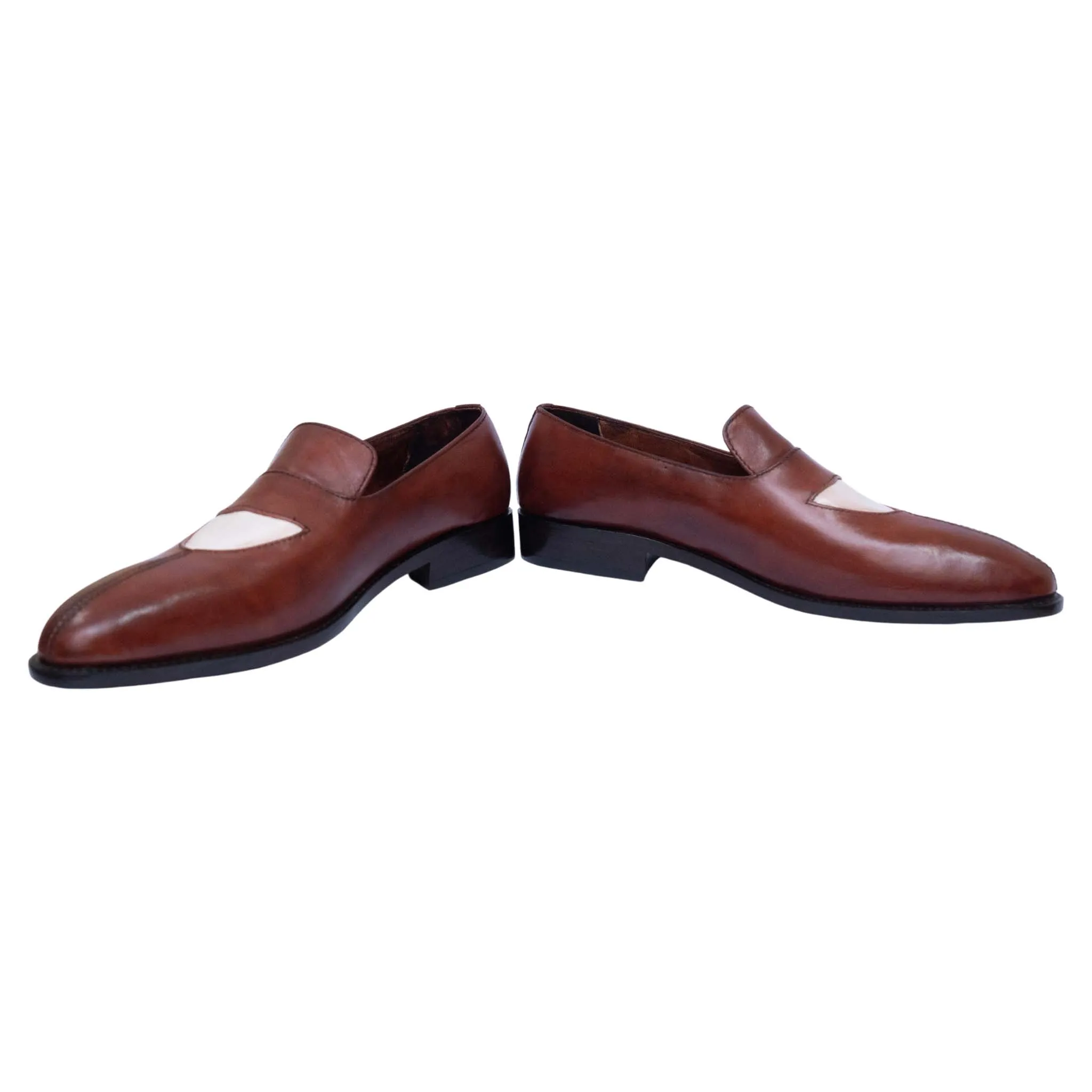 Men's Brown & Beige Leather Penny Loafers