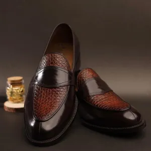 Men's Dual Tone Brown Leather Penny Loafers