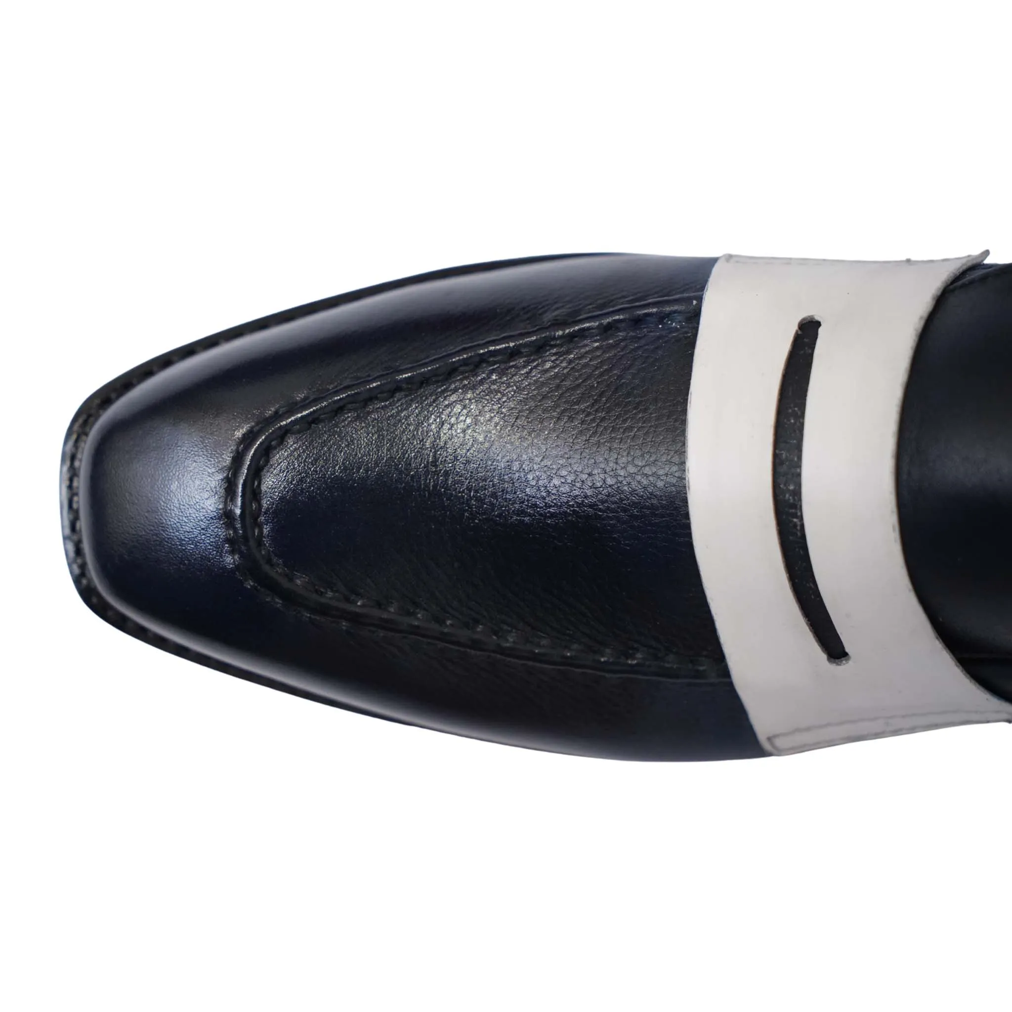 Men's Navy Blue & White Leather Penny Loafers