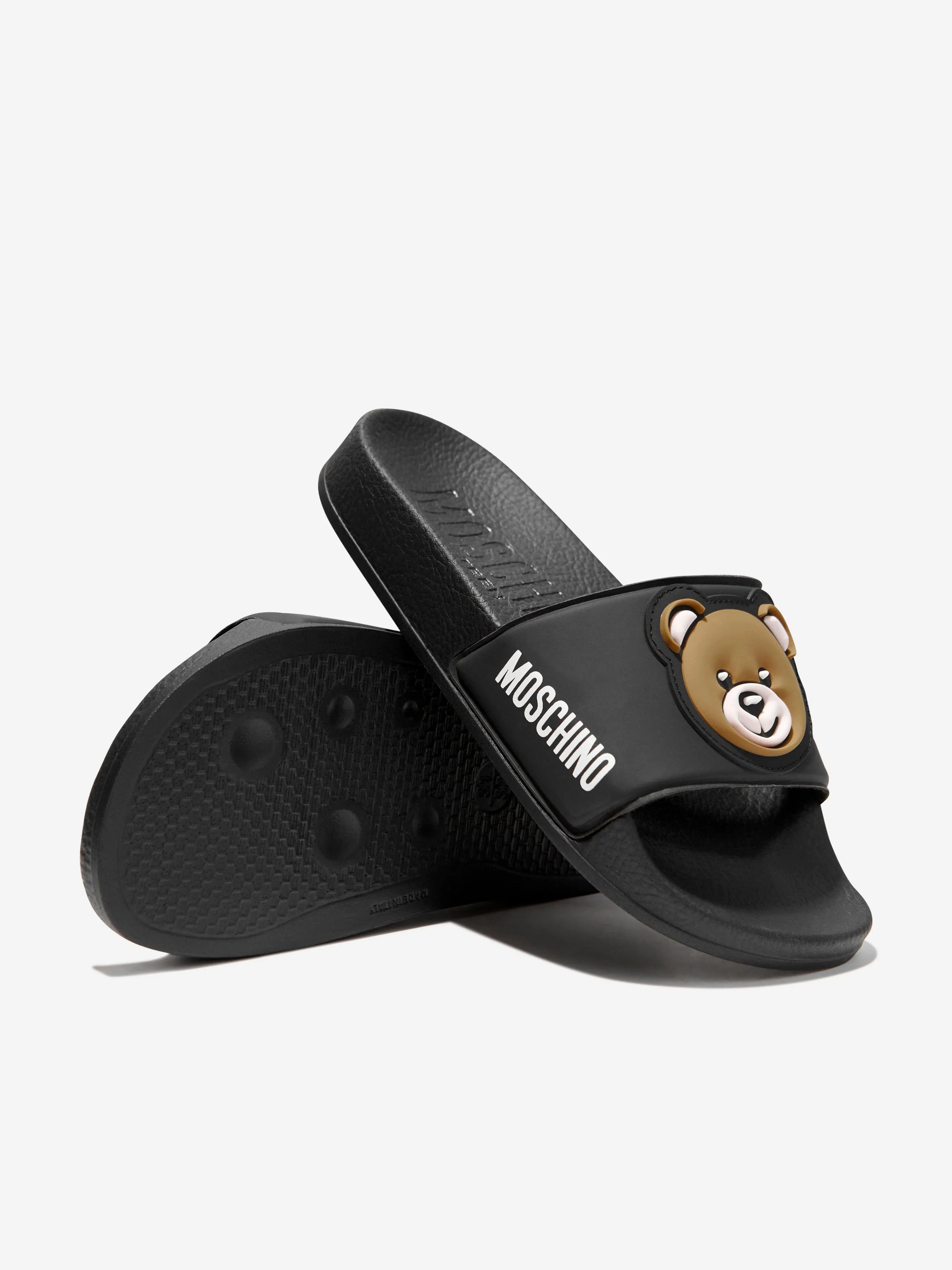 Moschino Kids Bear Sliders in Black