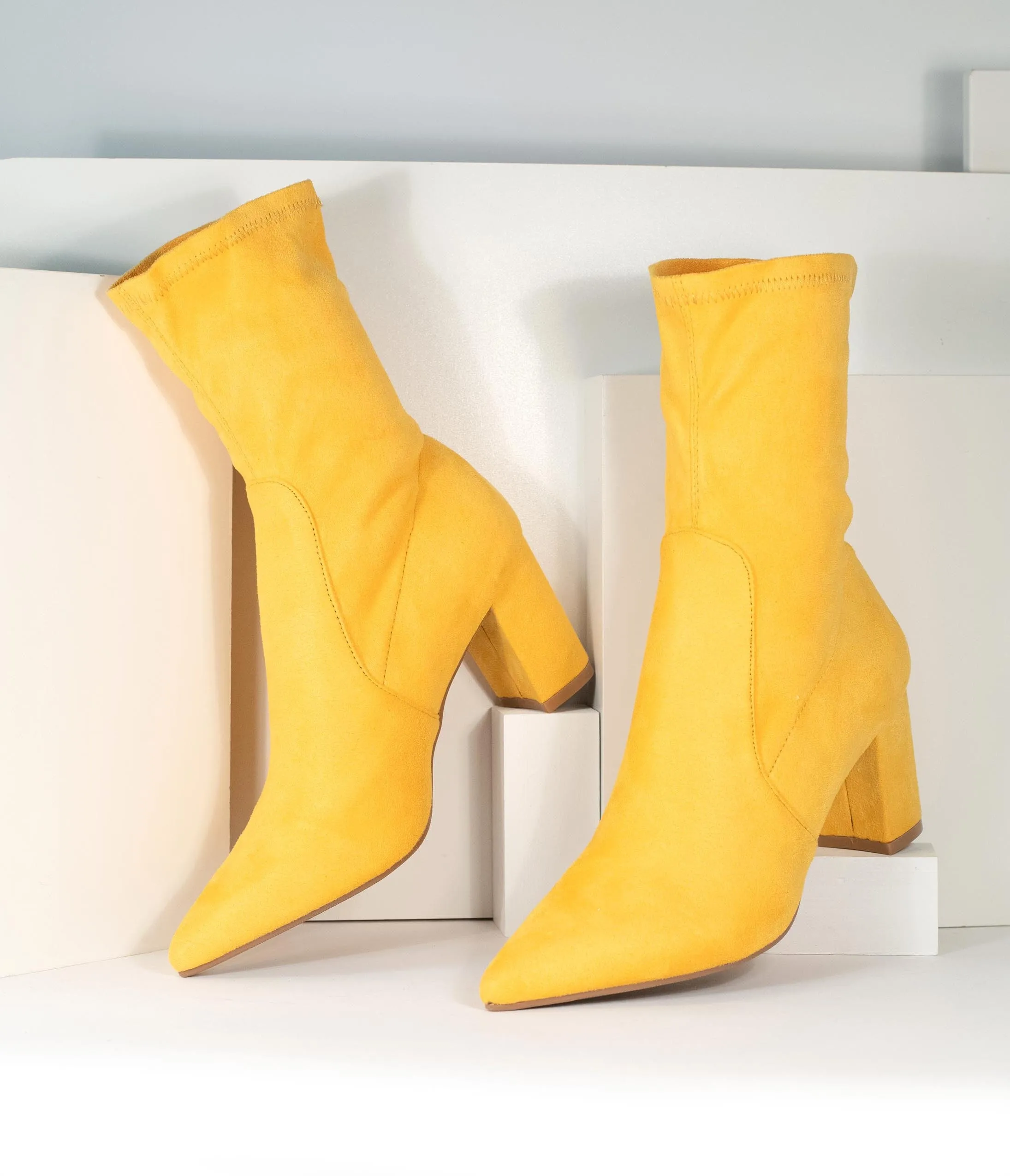 Mustard Suede Pointed Bootie