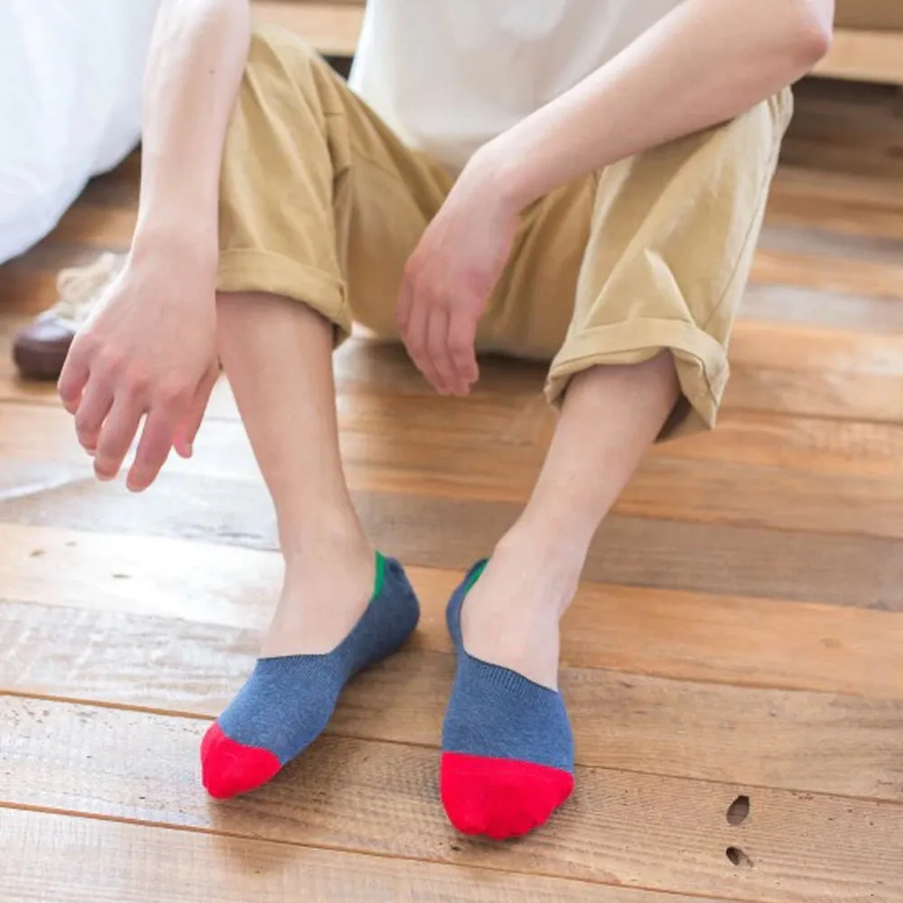 No-Show Invisible Multicolor Cotton Boat Socks with Wide Opening Anti Slip Heel Gel