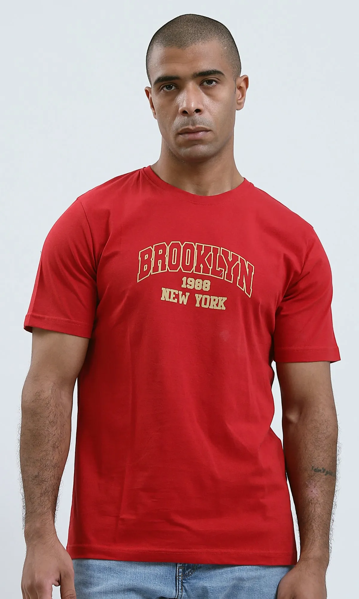 O182390 Casual Printed "Brooklyn" Red Tee