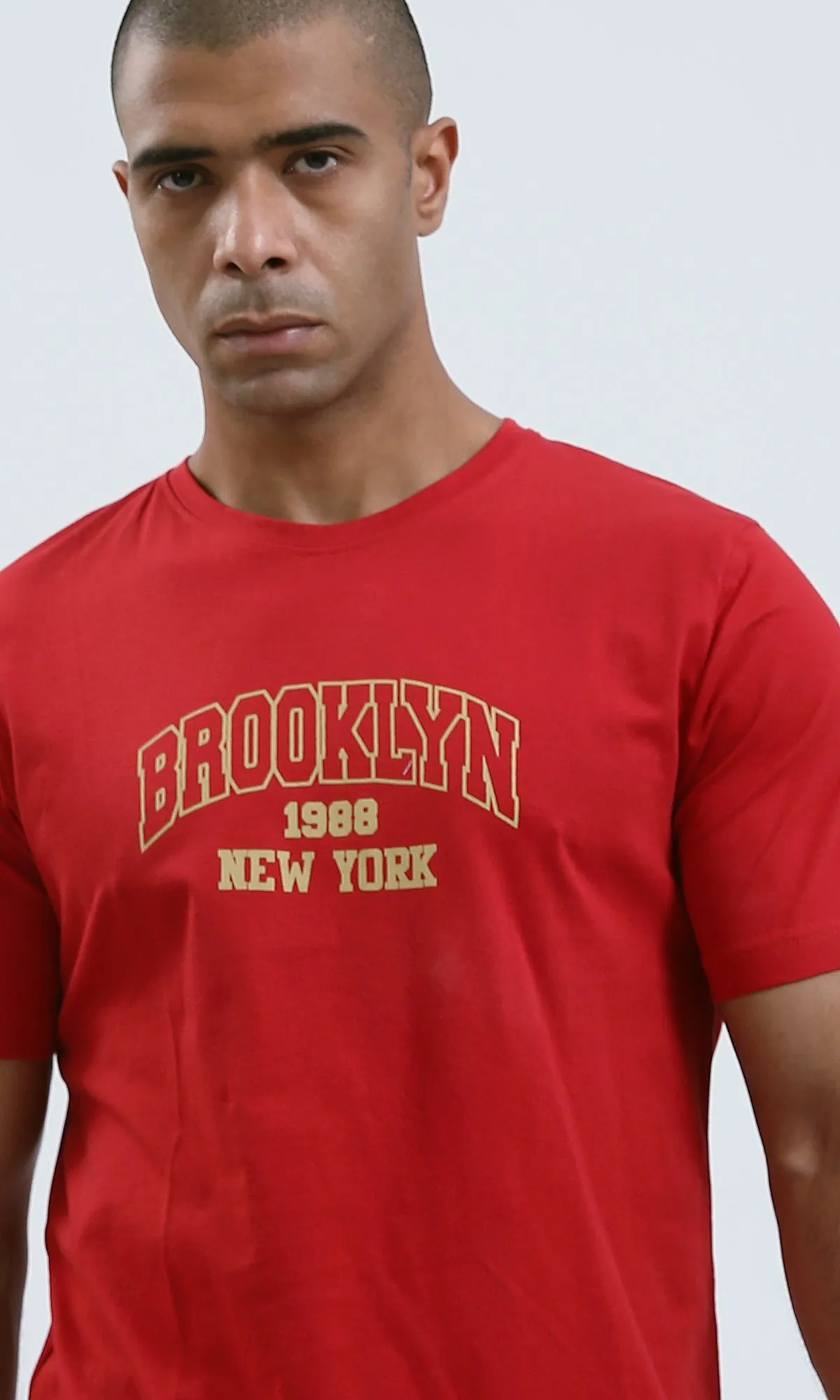 O182390 Casual Printed "Brooklyn" Red Tee