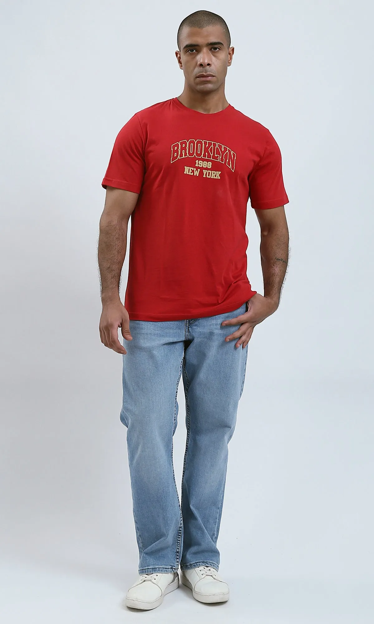 O182390 Casual Printed "Brooklyn" Red Tee