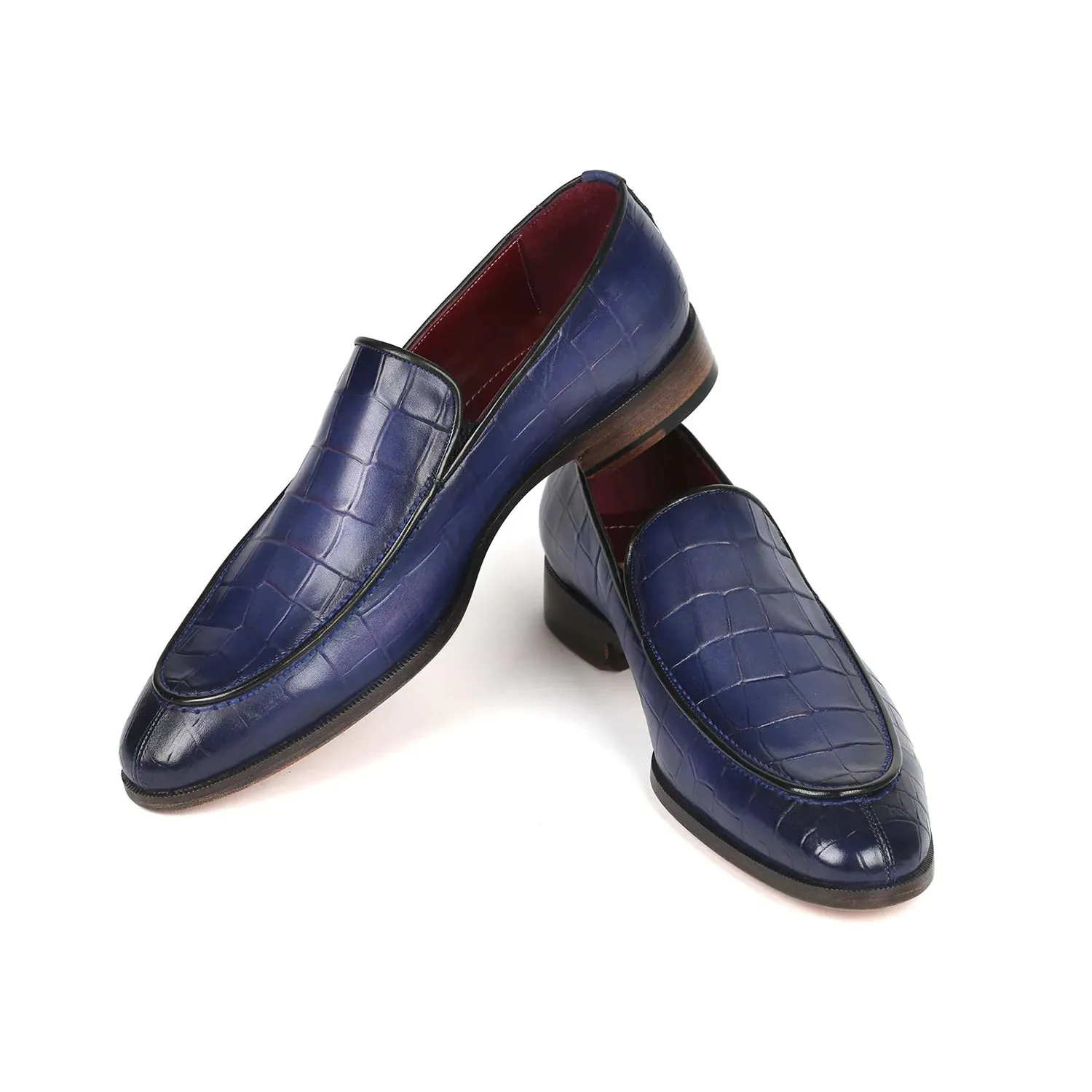 Paul Parkman 7339-BLU Men's Shoes Blue Crocodile Print / Calf-Skin Leather Slip-On Loafers (PM6383)