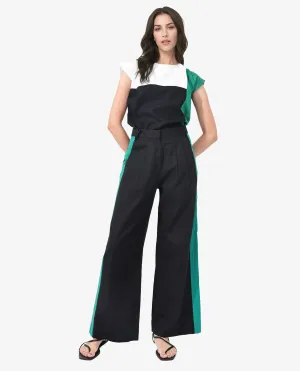 Rareism Women Caruana-B Black Cotton Fabric Co-Ord Color Block Trouser