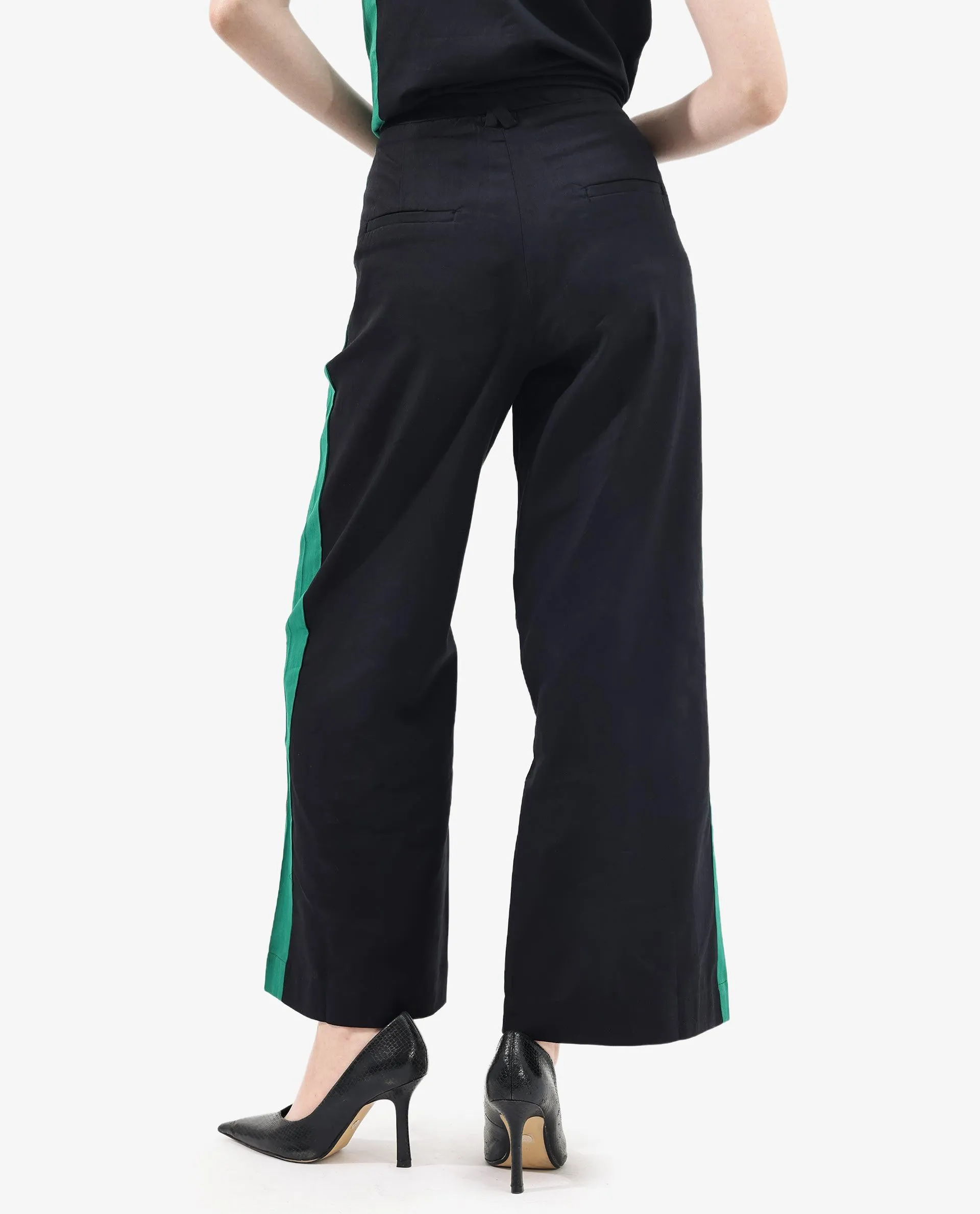 Rareism Women Caruana-B Black Cotton Fabric Co-Ord Color Block Trouser