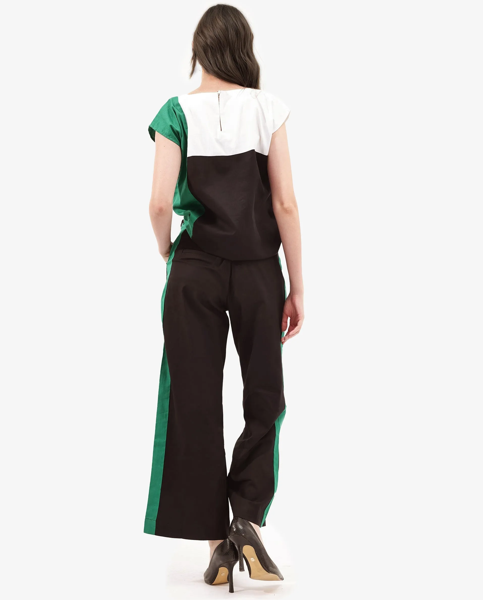 Rareism Women Caruana-B Black Cotton Fabric Co-Ord Color Block Trouser