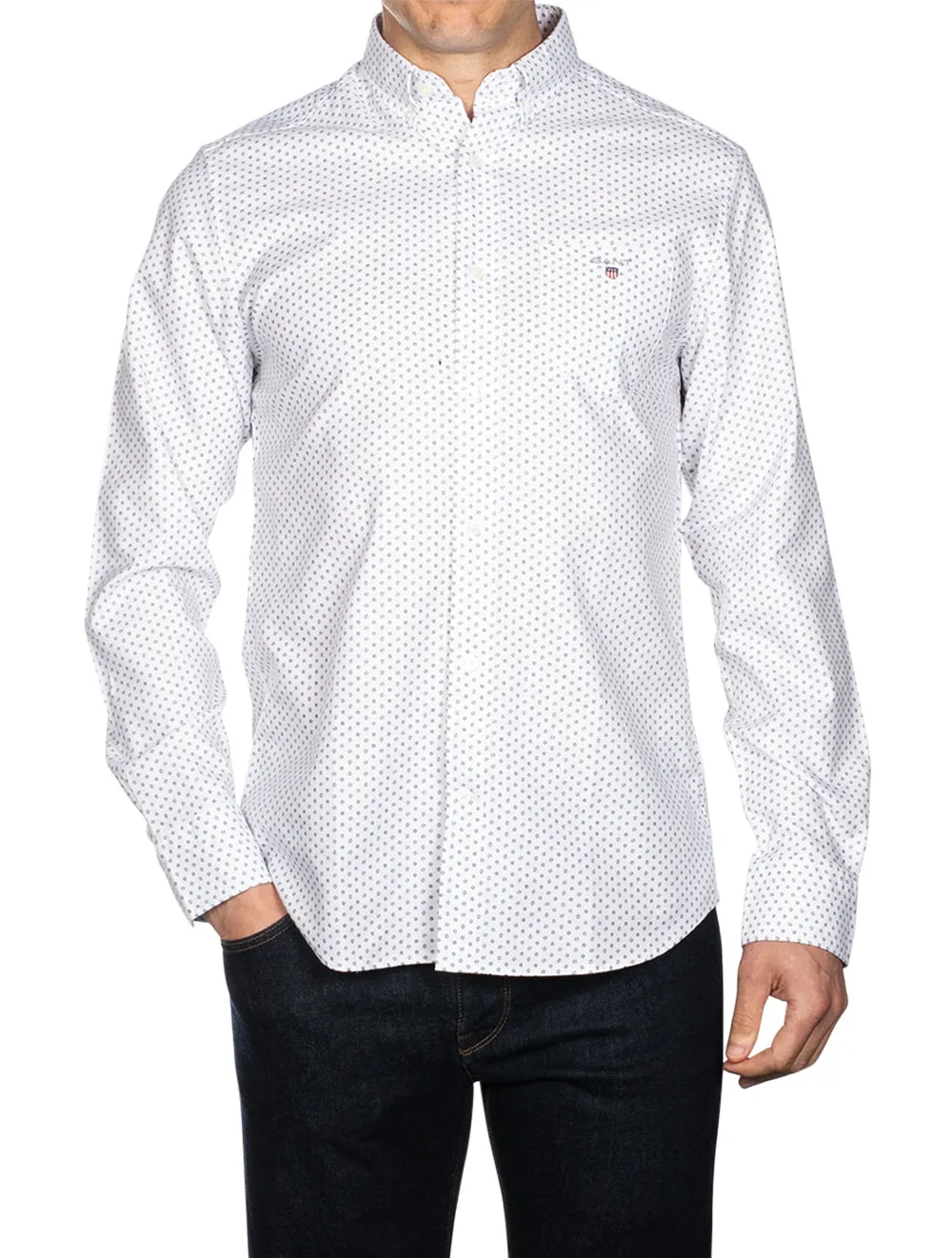 Regular Fit Micro Print Oxford Shirt White