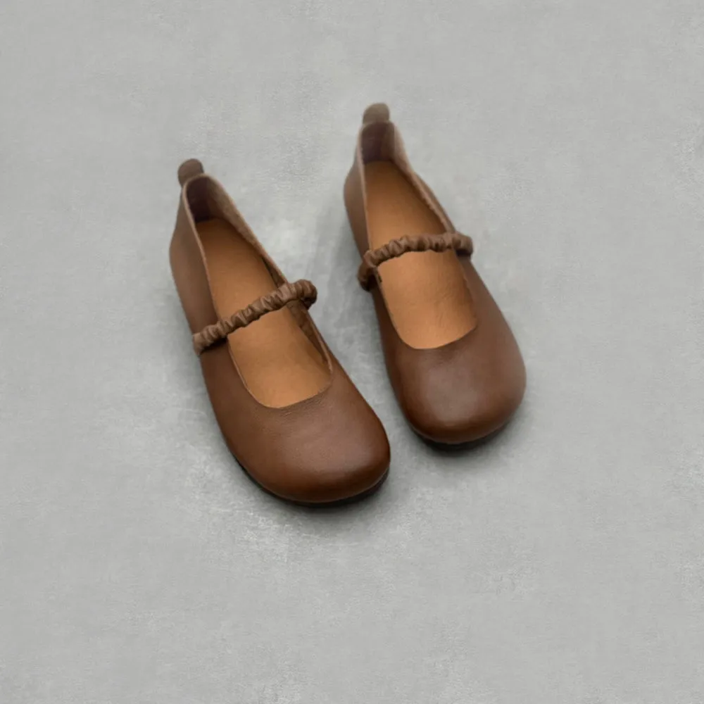 Retro Ruched Belt Leather Shoes