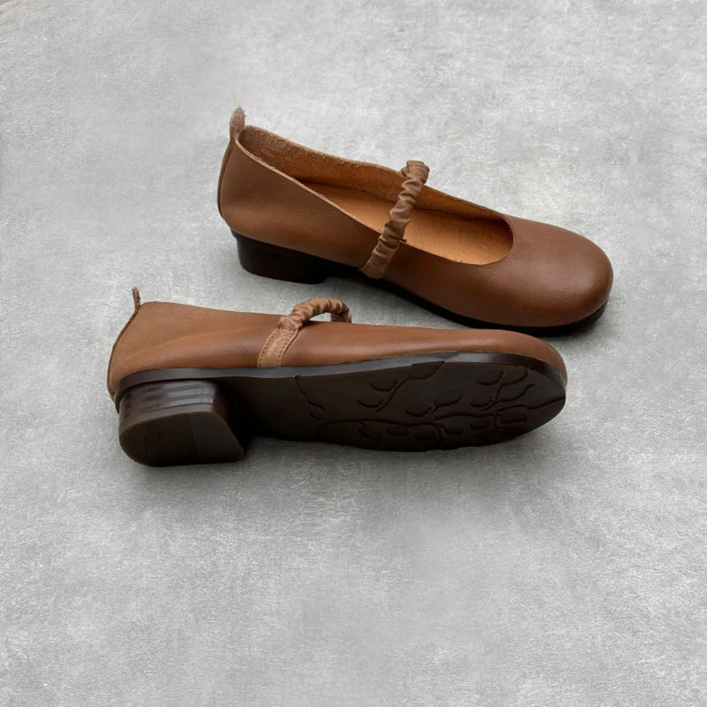 Retro Ruched Belt Leather Shoes