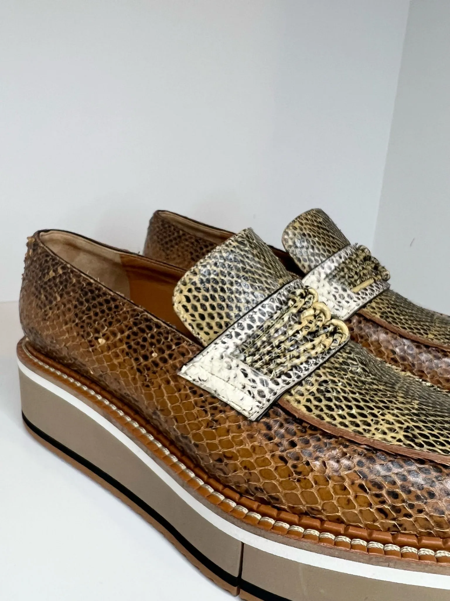 Robert Clergerie Snakeskin Loafers, Size 38.5