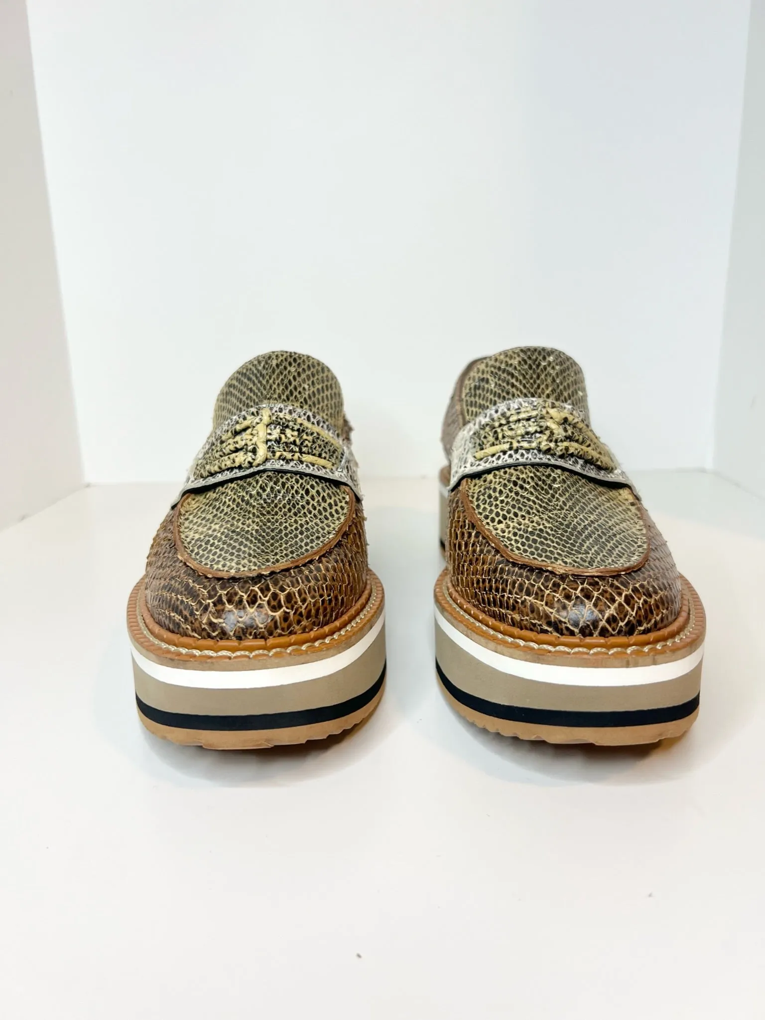 Robert Clergerie Snakeskin Loafers, Size 38.5