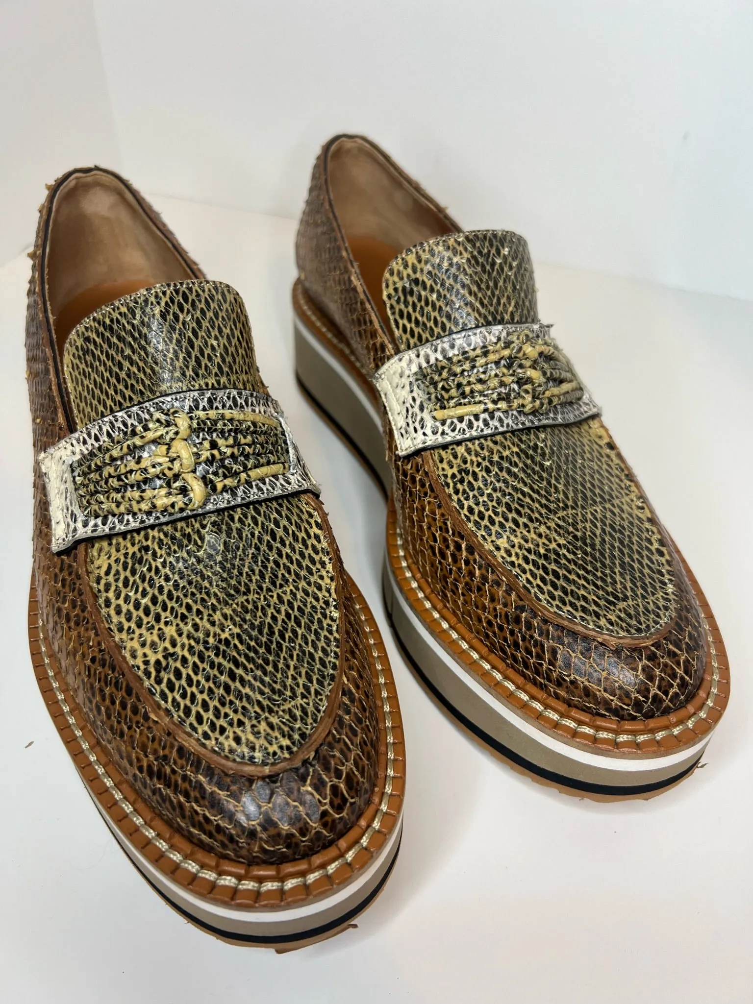 Robert Clergerie Snakeskin Loafers, Size 38.5