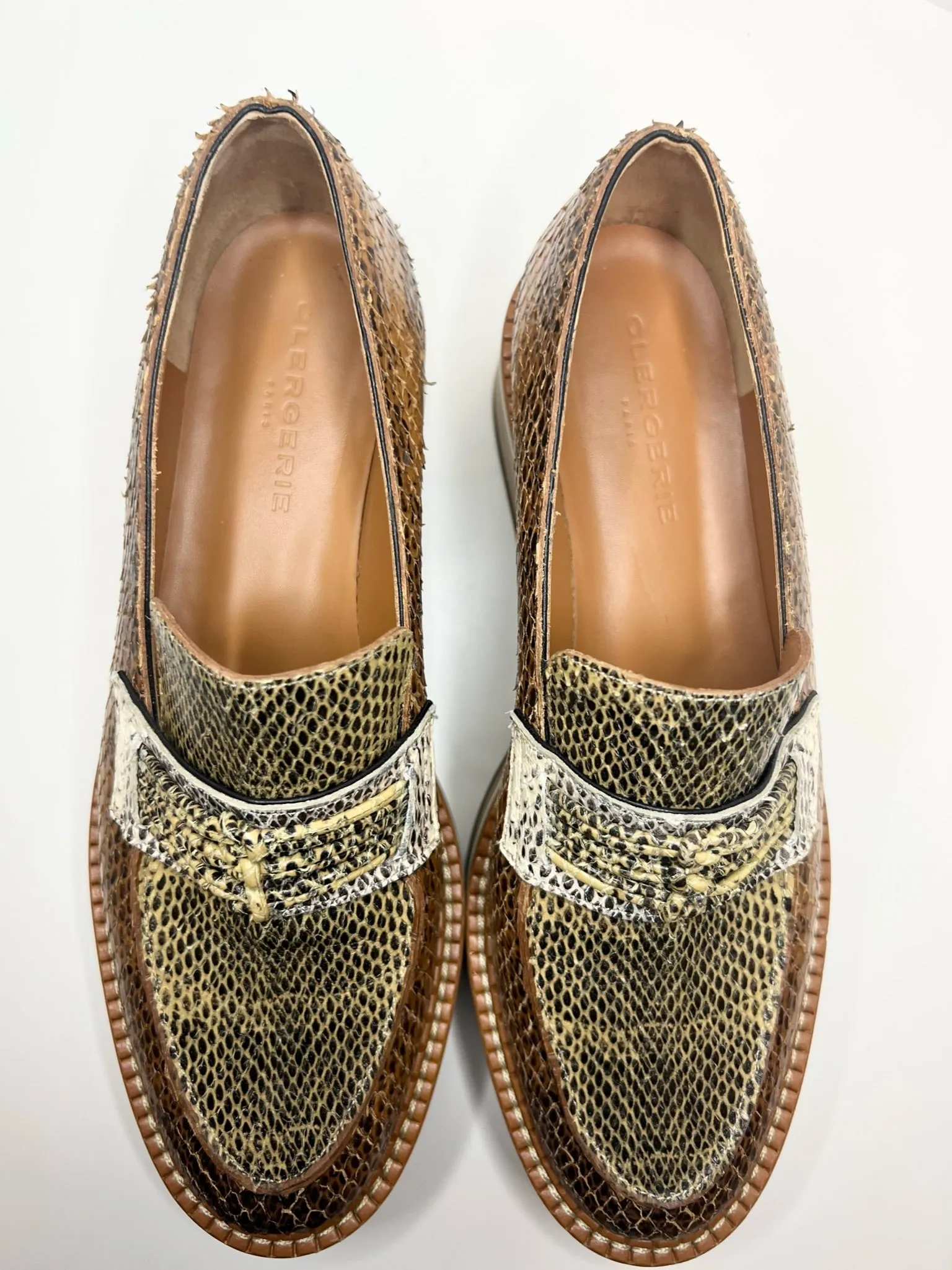 Robert Clergerie Snakeskin Loafers, Size 38.5