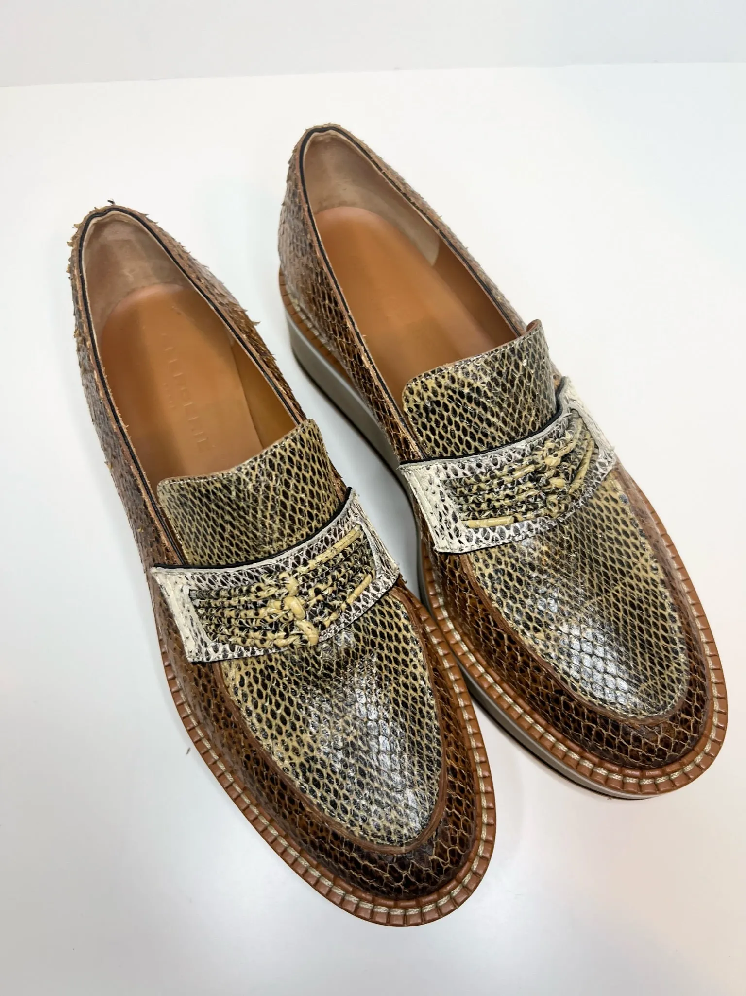 Robert Clergerie Snakeskin Loafers, Size 38.5