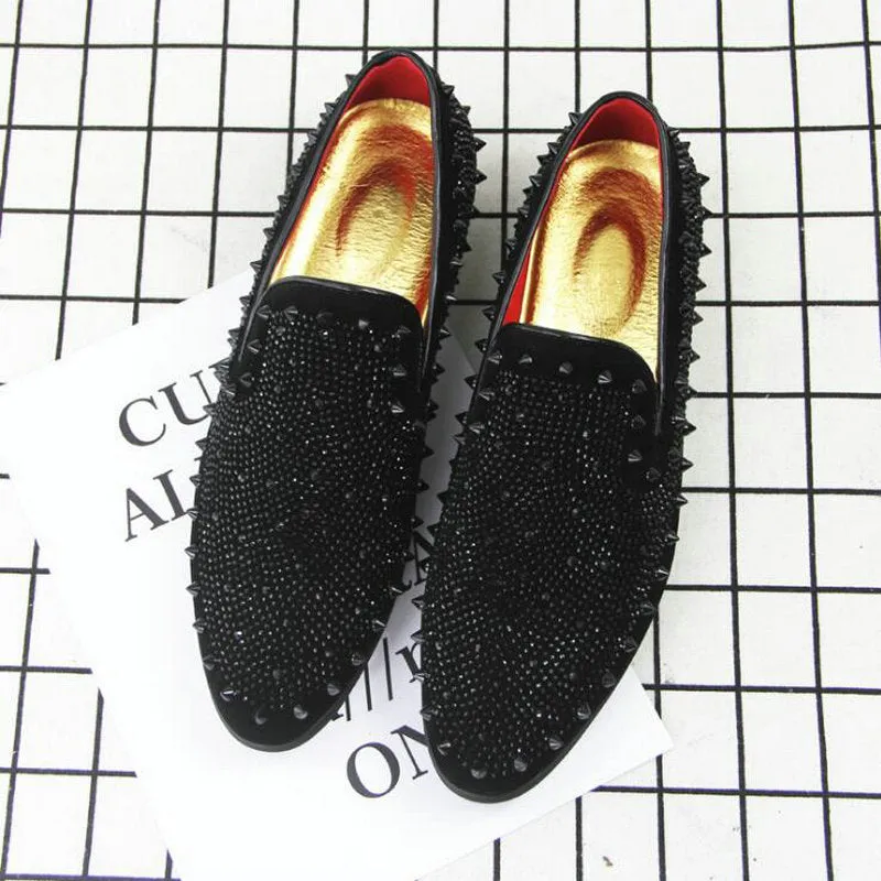 Rock Style Men Loafers / Shoes with Rhinestone Rivets