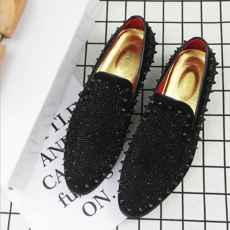 Rock Style Men Loafers / Shoes with Rhinestone Rivets