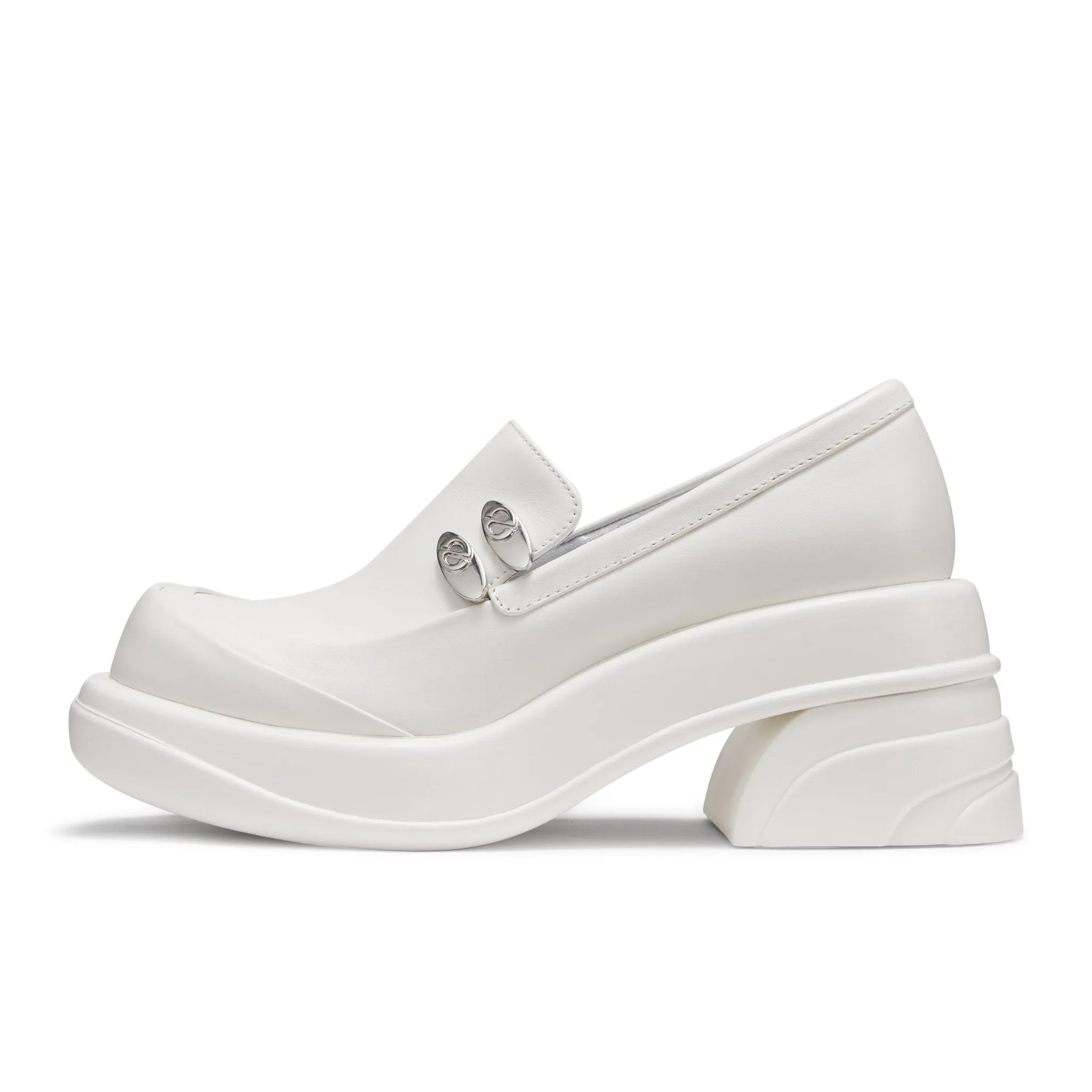 Round toe thick-heeled shoes in White