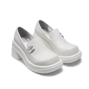 Round toe thick-heeled shoes in White