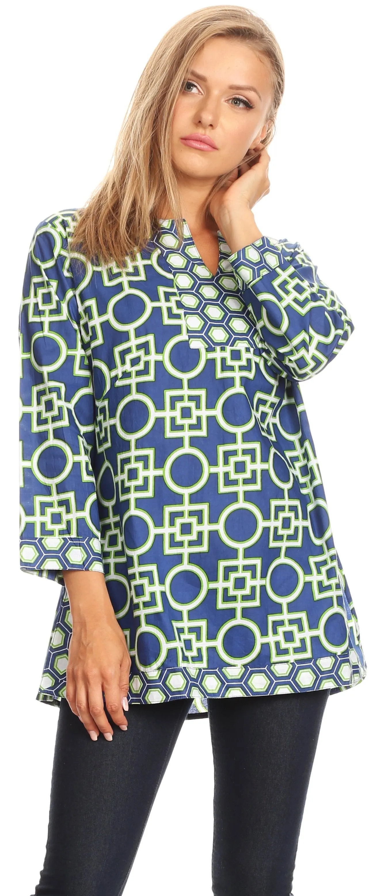 Sakkas Lara  Classic Effortless Rayon Printed Mosaic Tunic  / Blouse Top