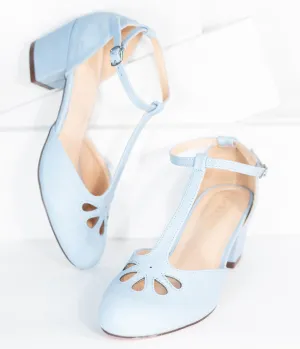 Sky Blue Leatherette Minny T-Strap Heels