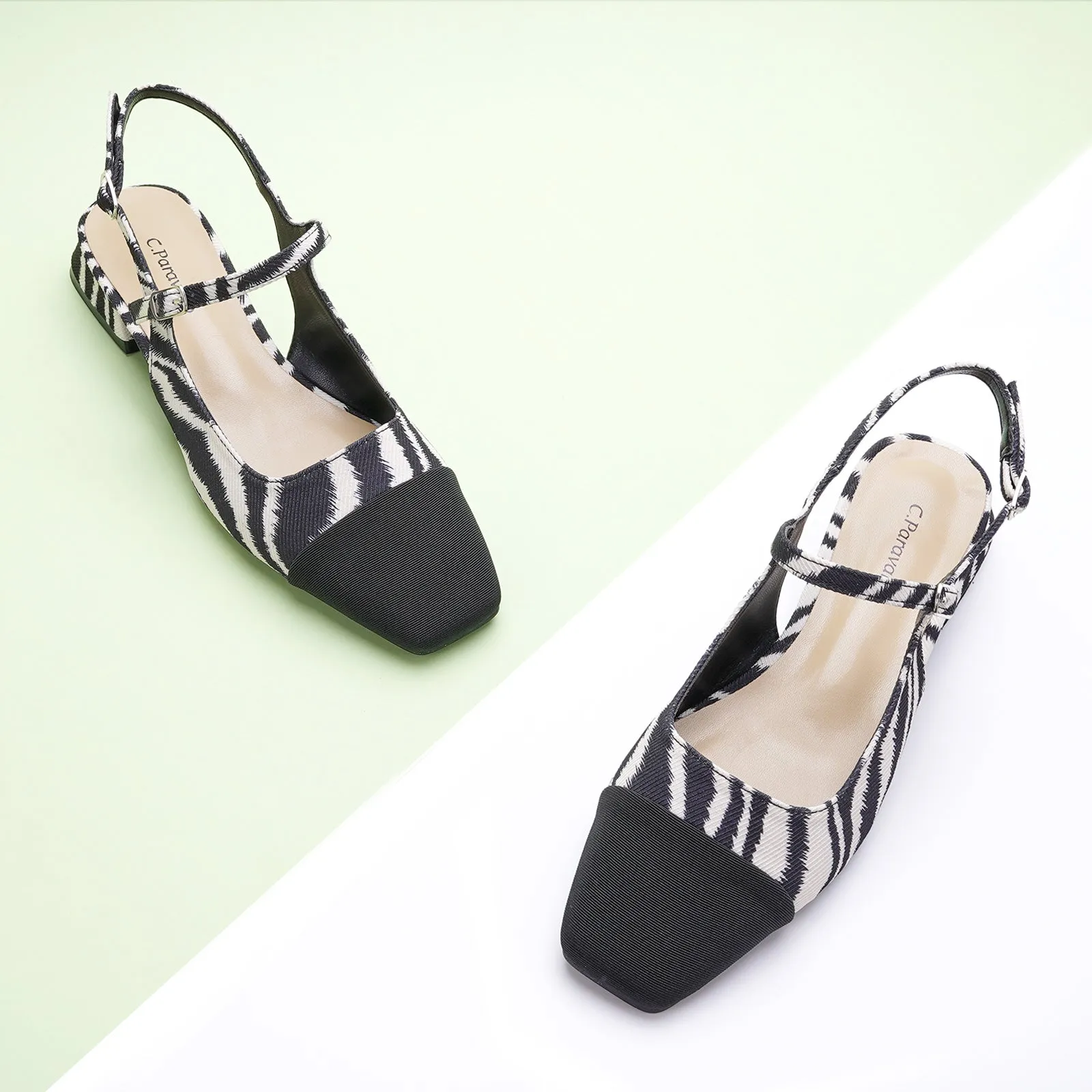 Square-Toe Prints Slingback Flats (Felicia) Zebra