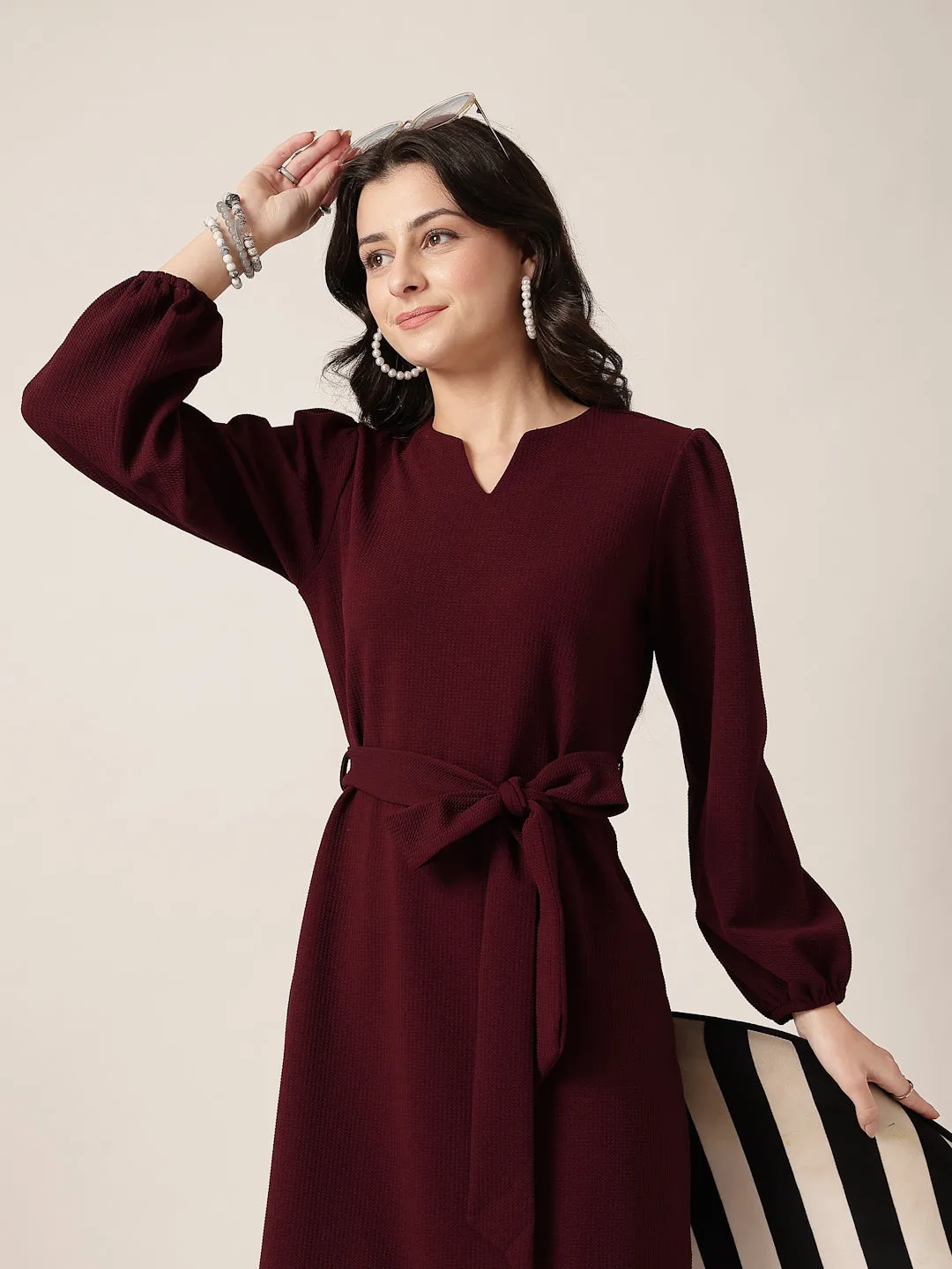 Style Quotient Women Maroon Knit Dress