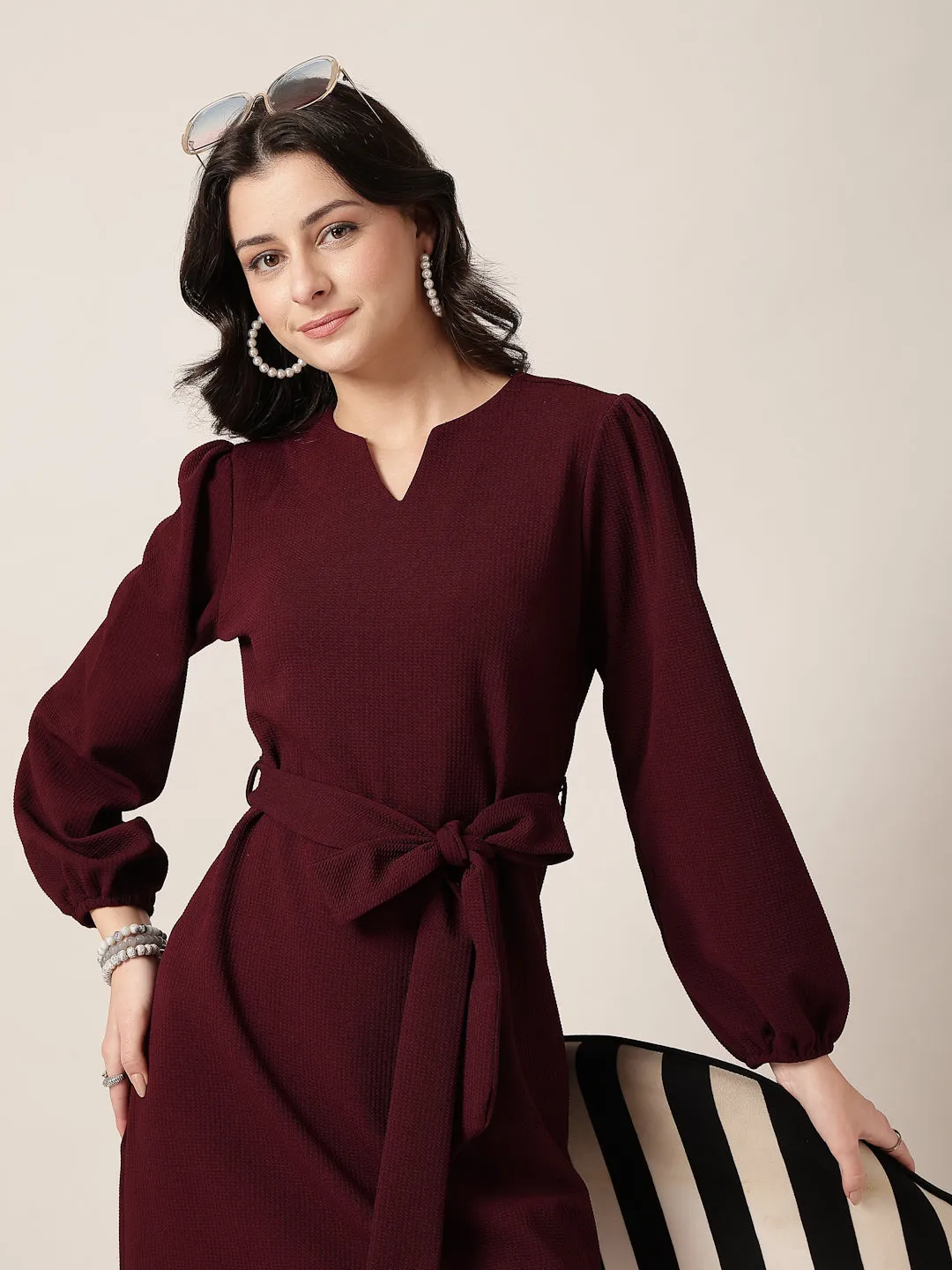 Style Quotient Women Maroon Knit Dress